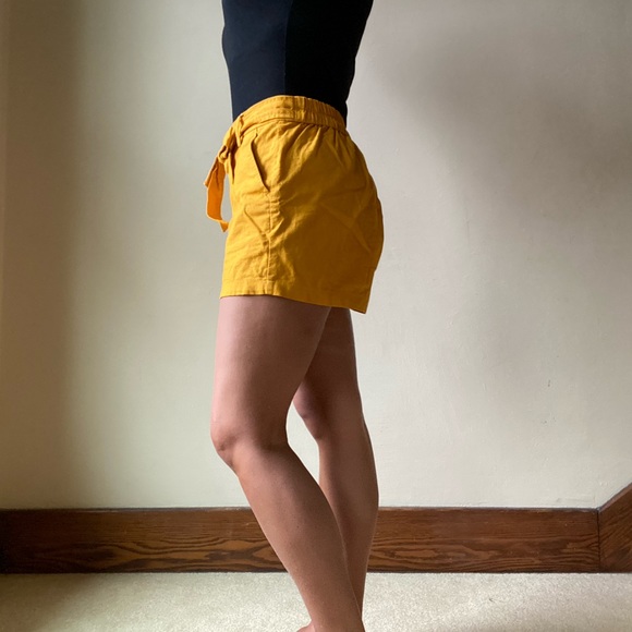 J. Crew Pants - J Crew linen mustard yellow tie high waist shorts